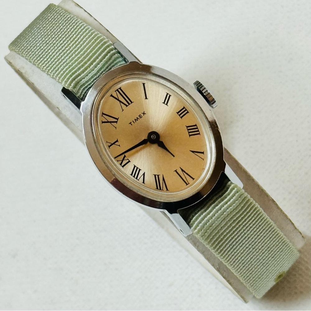 Timex Gold Dial Watch with Sage Strap
